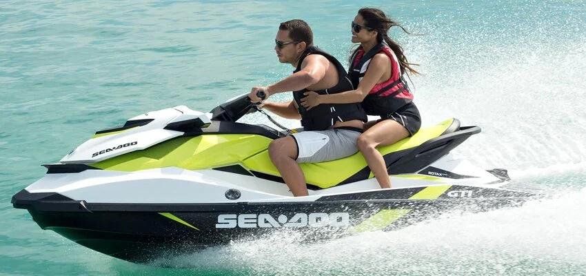 Couple on a jet ski in South Florida.